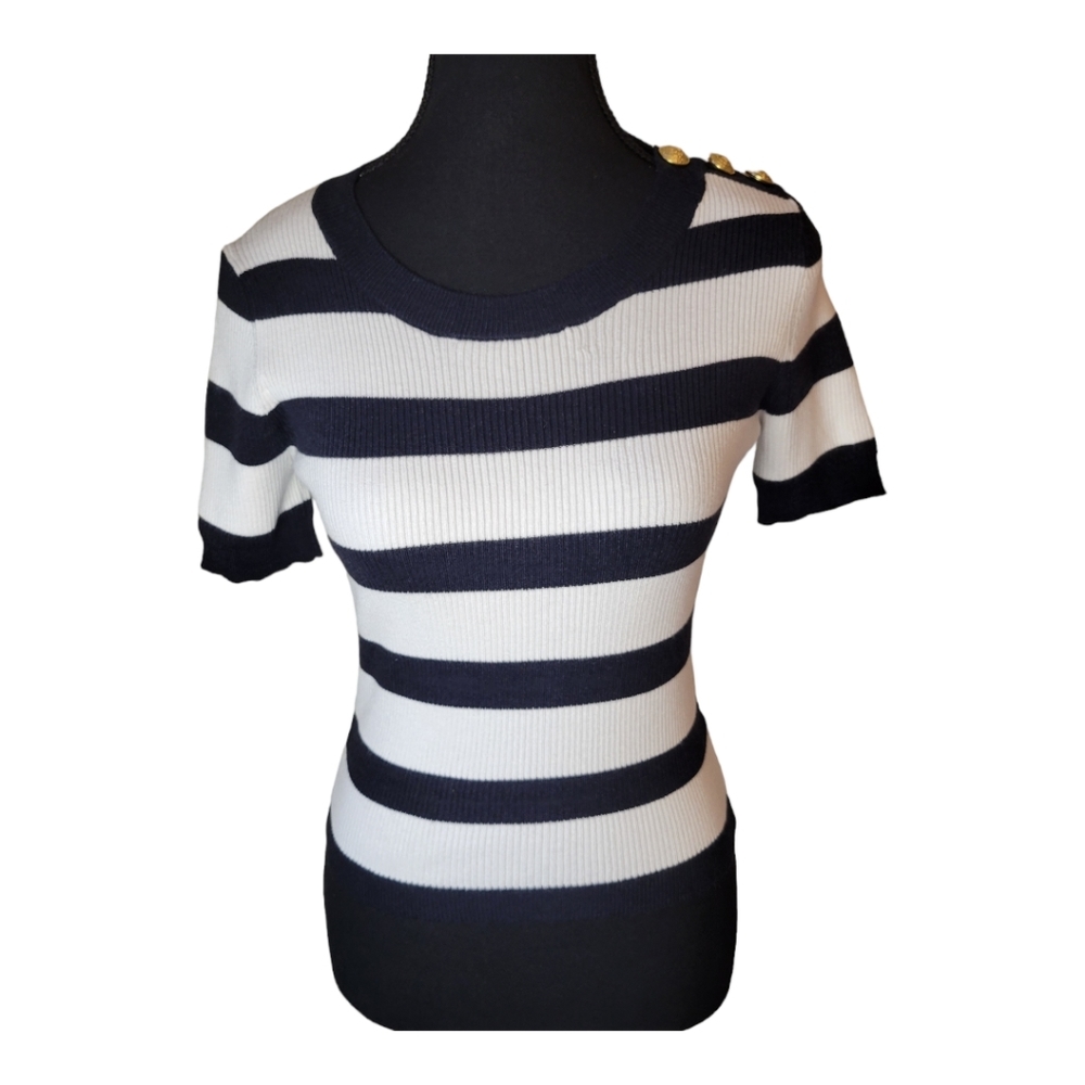Truth by republic stripped Black and White short sleeve sweater ( NWT)